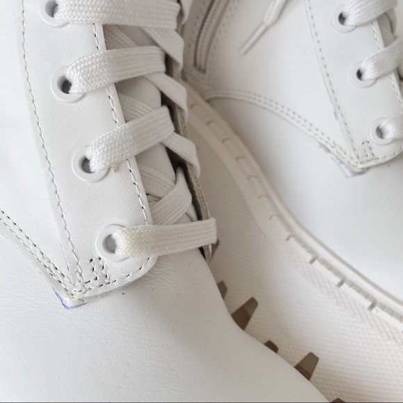 Zara White Lug Sole Lace-Up Leather Ankle Boots Size 6 - Picture 7 of 10